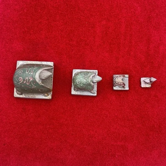 SET OF 4 VINTAGE RARE ANTIQUE OPIUM SCALE WEIGHTS Chinese 3 turtles 1 duck - Picture 5 of 9
